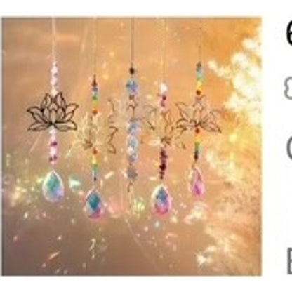 6pc Lotus Glass Sun Catcher Set Gold Silver Hanging Crystal Rainbow Window Decor