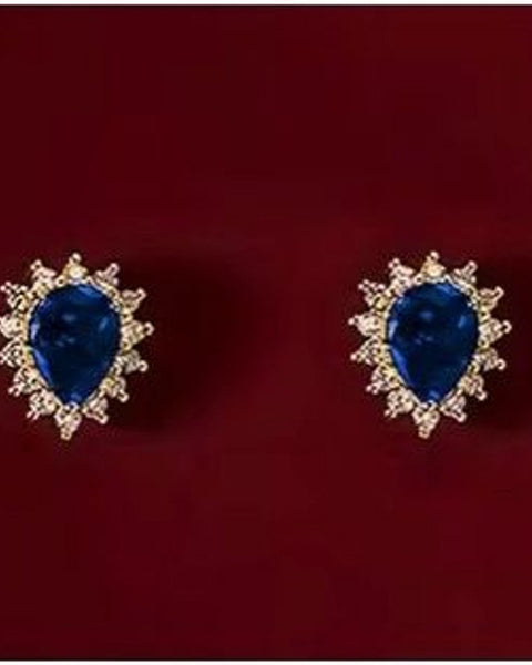 Vintage Blue Teardrop Stud Earrings