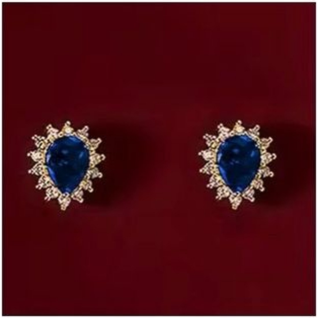 Vintage Blue Teardrop Stud Earrings