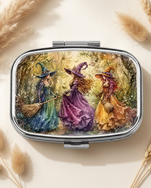 The Happy Witch Pill Box Metal Hinged Fairy Witch Whimsical Tablet Case Gift