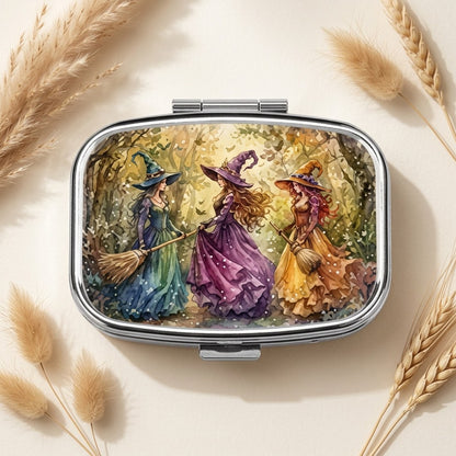 The Happy Witch Pill Box Metal Hinged Fairy Witch Whimsical Tablet Case Gift