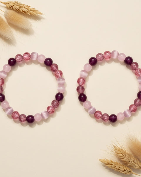 Pink Heart Stone Beaded Bracelet 2pc