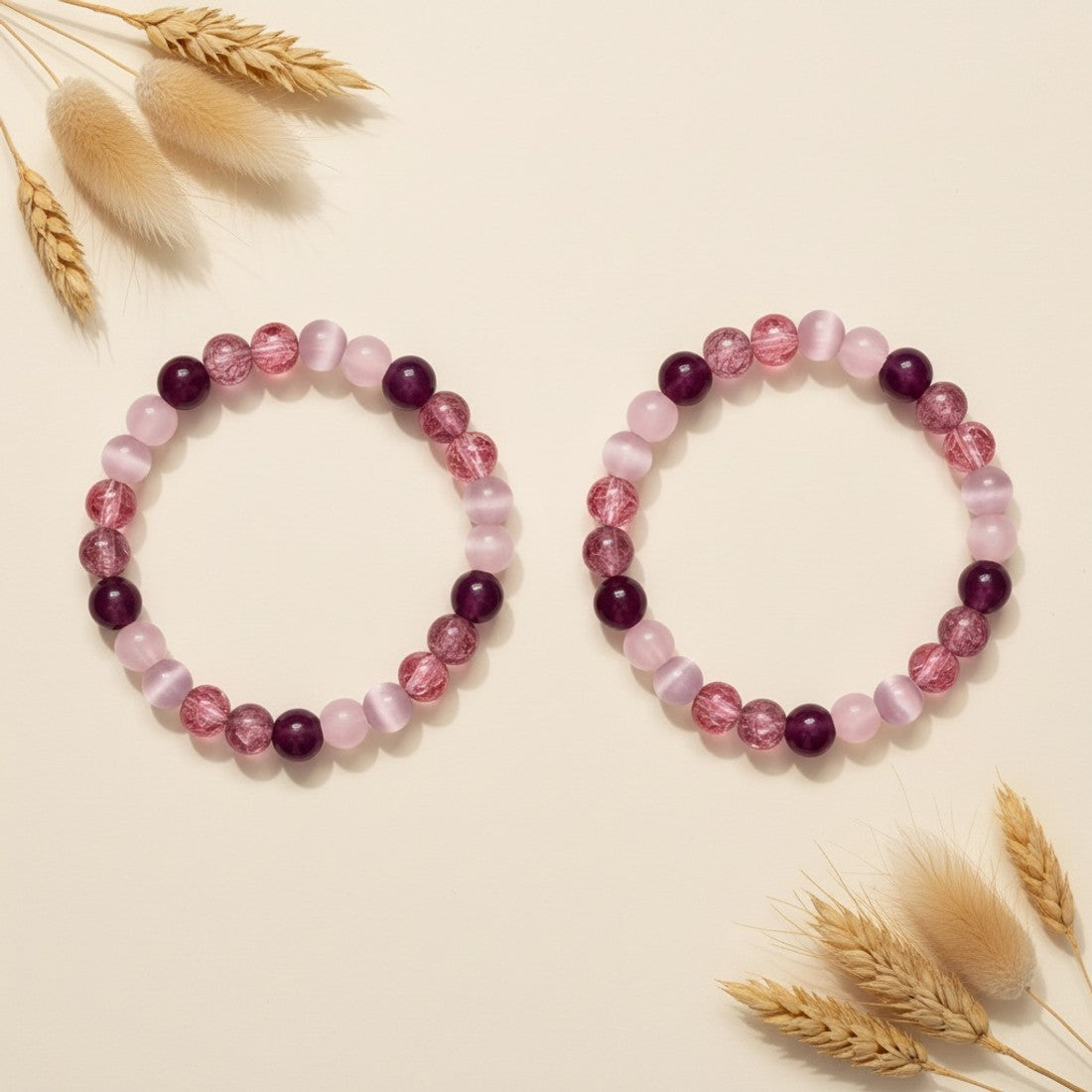 Pink Heart Stone Beaded Bracelet 2pc