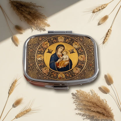 Vintage Dark Gold Madonna Square Pill Box