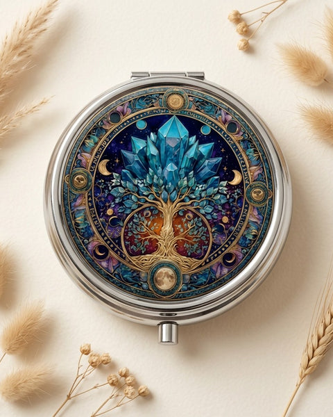Blue Crystal Tree of Life Round Pill Box