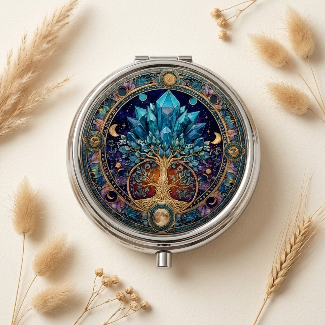 Blue Crystal Tree of Life Round Pill Box