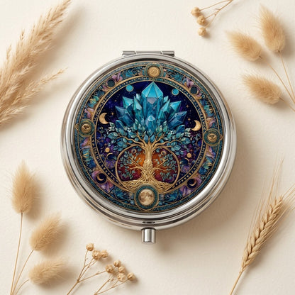 Blue Crystal Tree of Life Round Pill Box