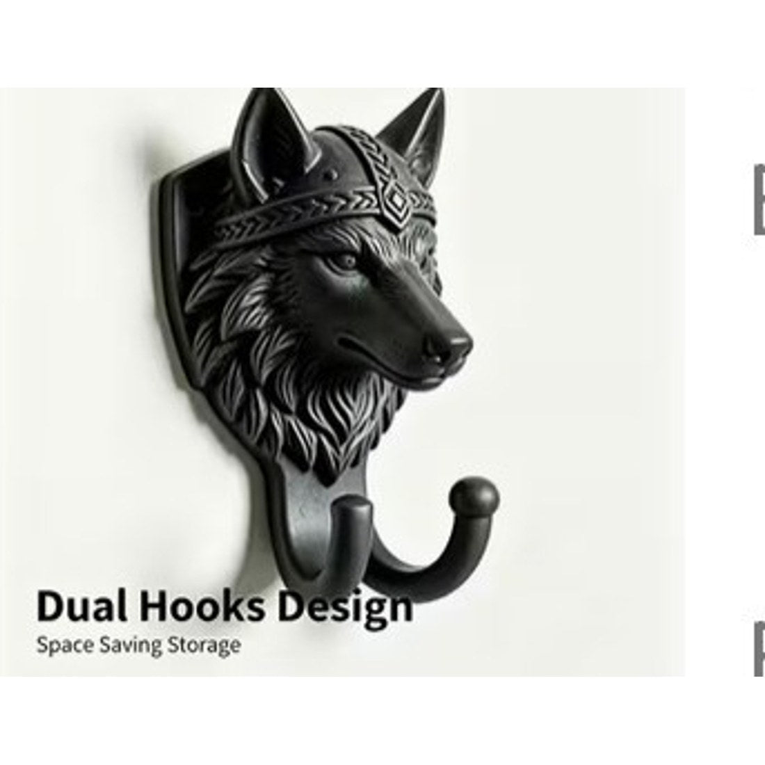 Retro Wolf Head Decorative Wall Hook Black
