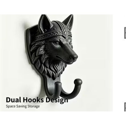 Retro Wolf Head Decorative Wall Hook Black