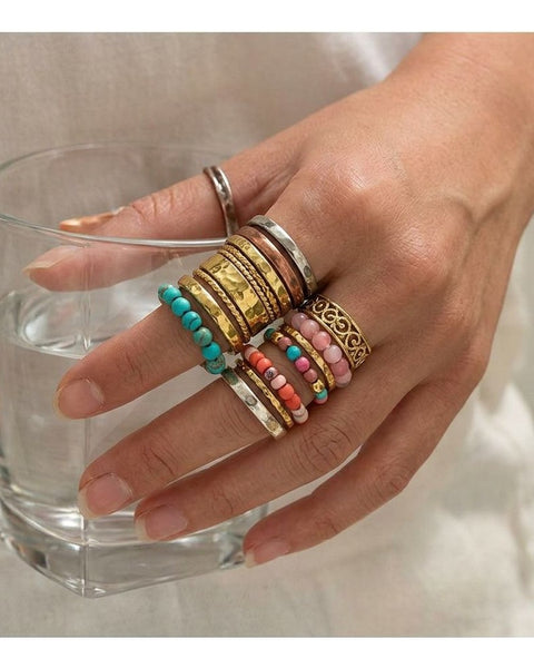10pc Summer Seaside Beach Ring Set Multicolour Boho Stacking Rings
