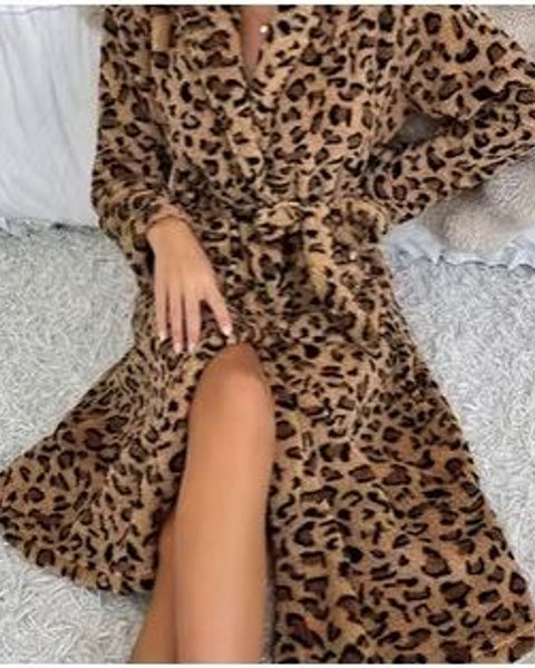 Leopard Print Long-Sleeve Wrap Dress