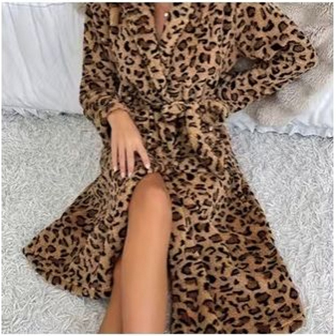Leopard Print Long-Sleeve Wrap Dress