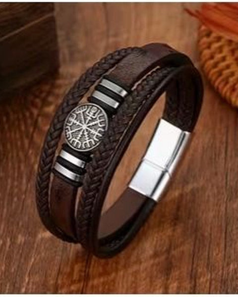 Men's Viking Compass Leather Bracelet