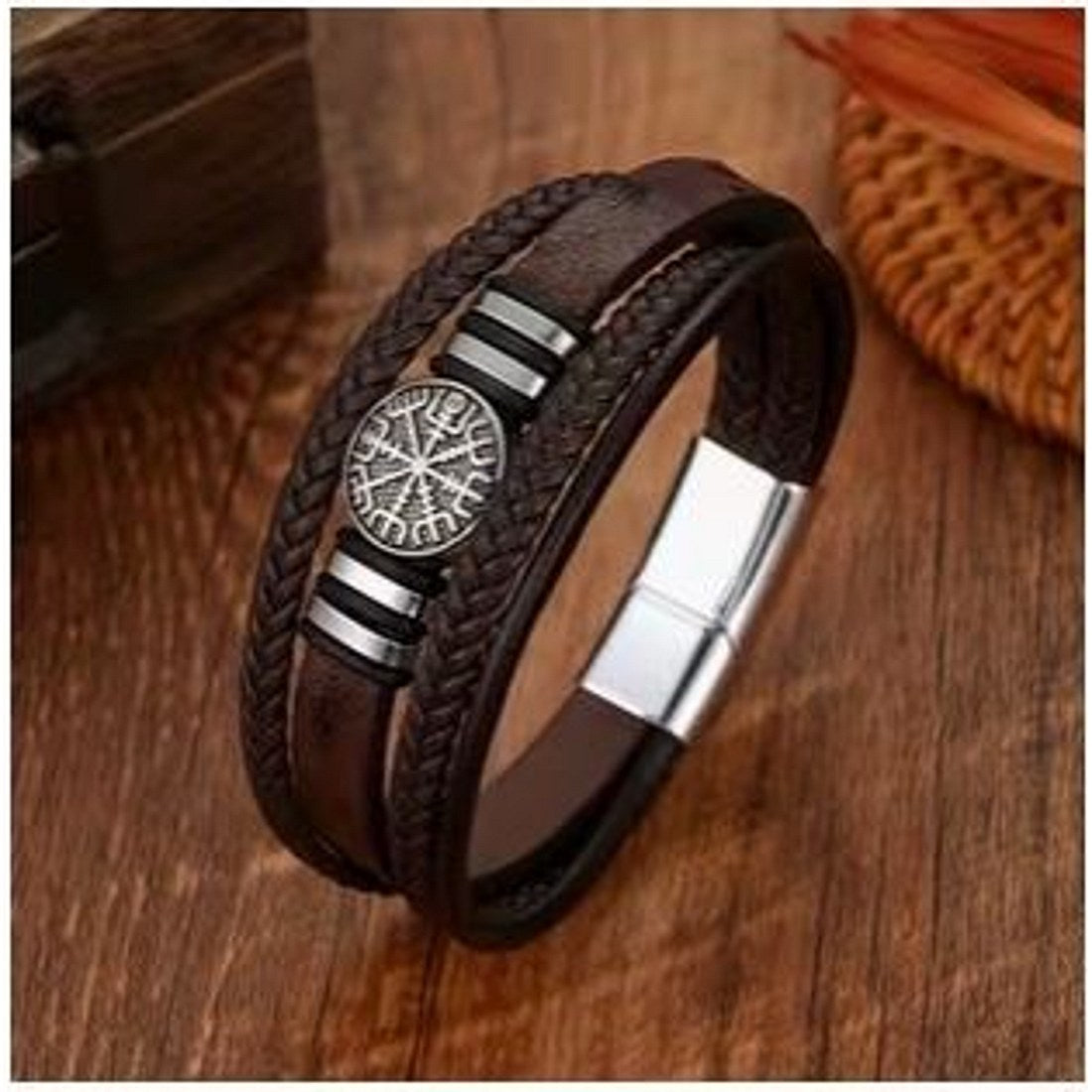 Men's Viking Compass Leather Bracelet