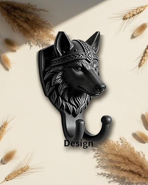 Retro Wolf Head Decorative Wall Hook Black