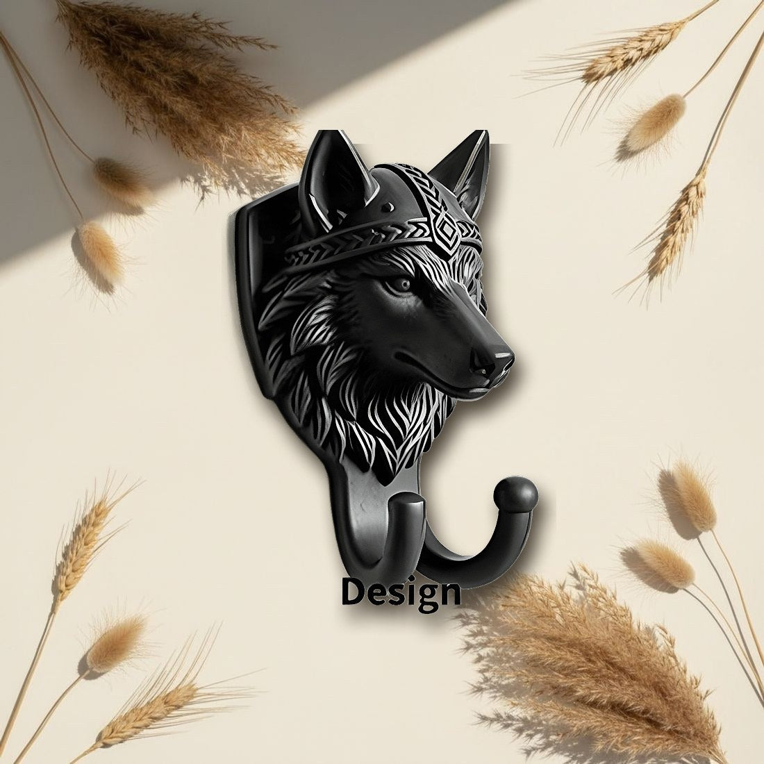 Retro Wolf Head Decorative Wall Hook Black