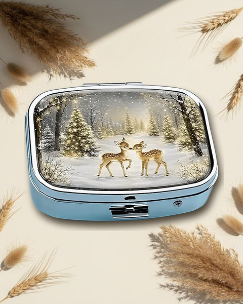 Winter Forest Deer Square Pill Box