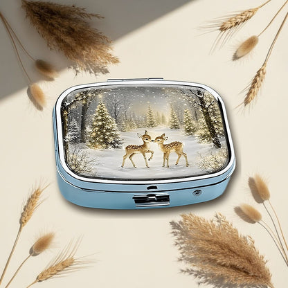Winter Forest Deer Square Pill Box