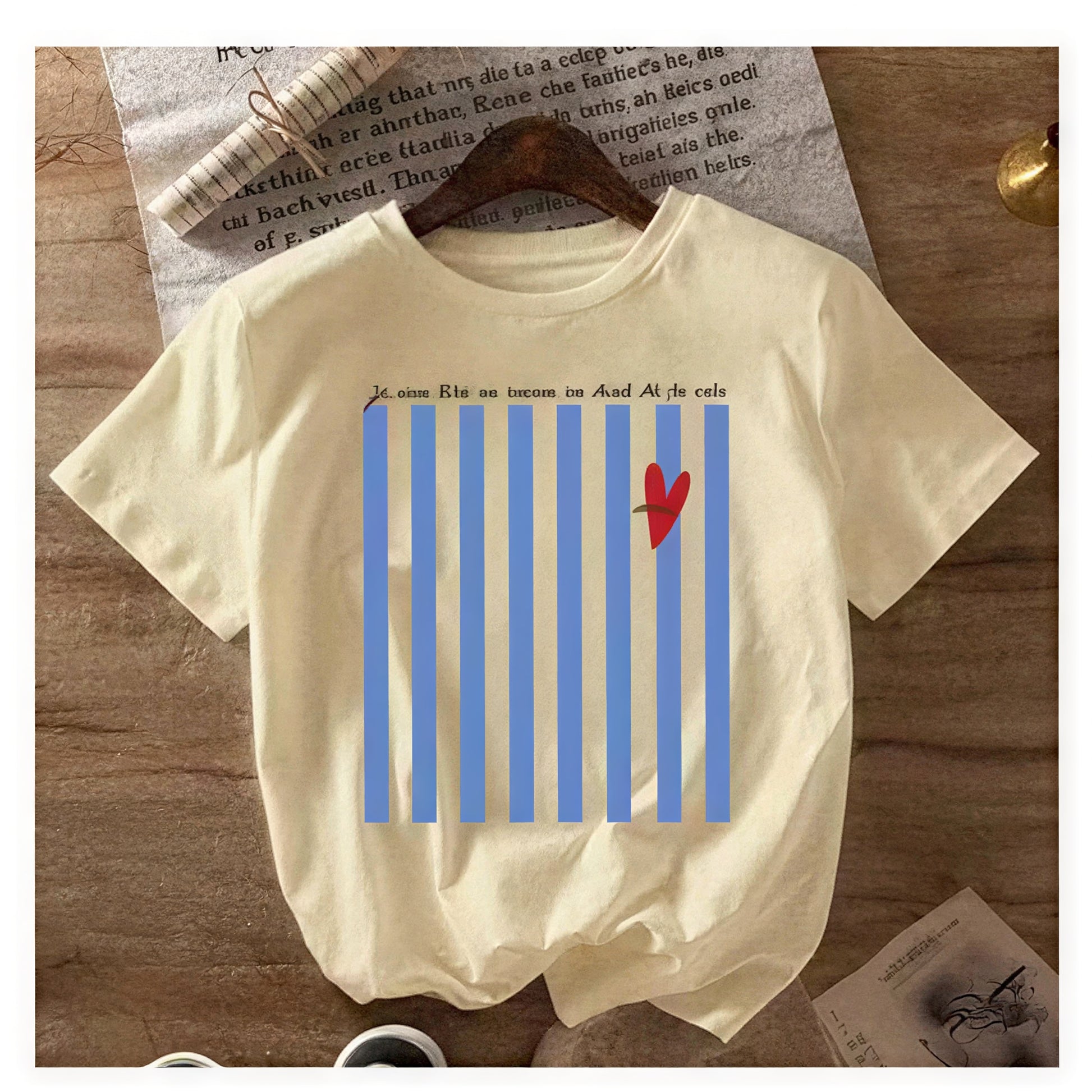 French-Style Slogan Striped Tee
