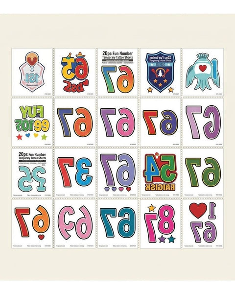 20pc Fun Number Temporary Tattoo Sheets Colourful Kids Party Tattoos