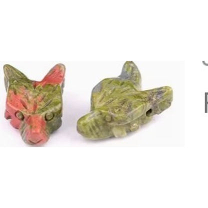 Fluorite Quartz Fox Head Beads