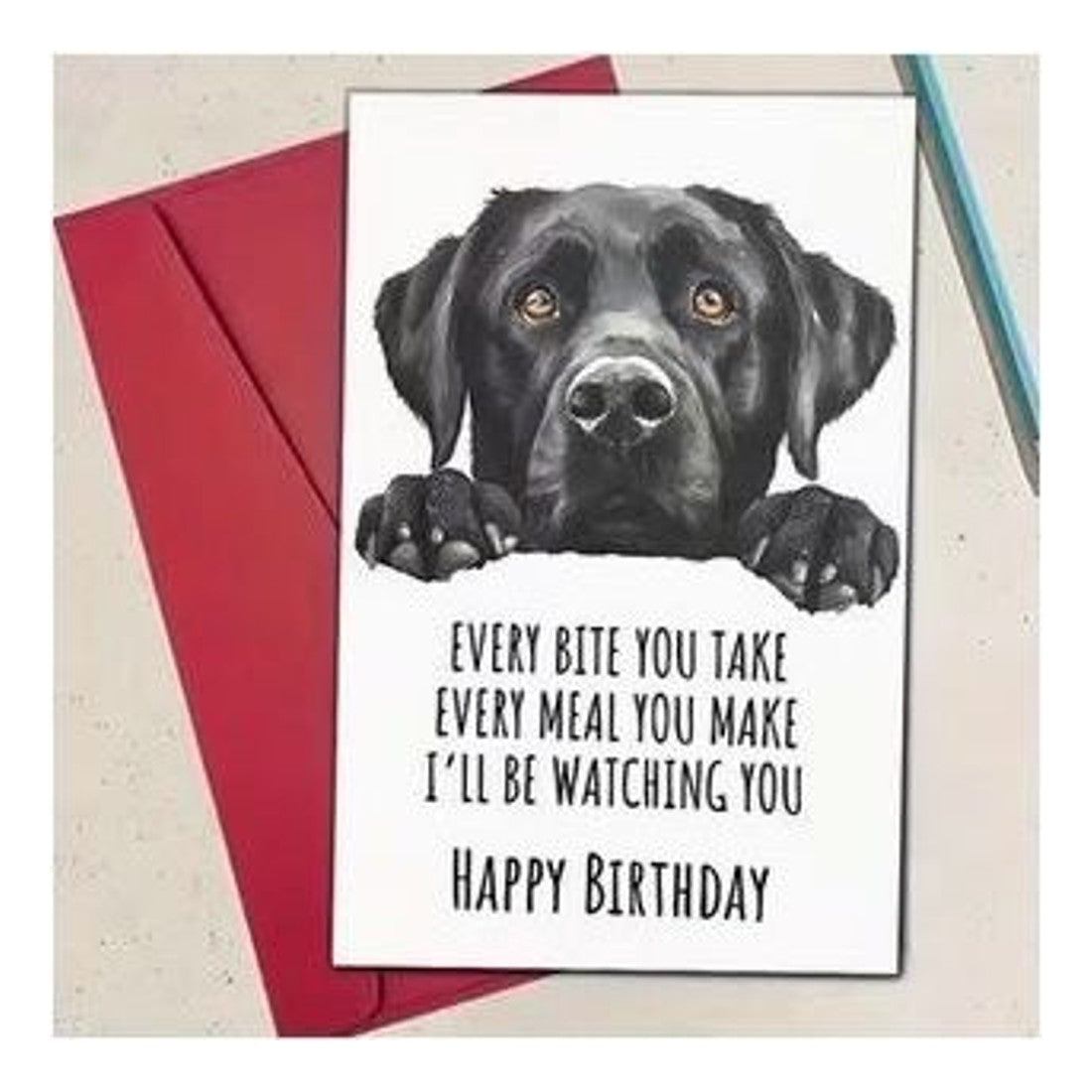 Funny Black Labrador Birthday Card Every Bite You Take Dog Lover Humour