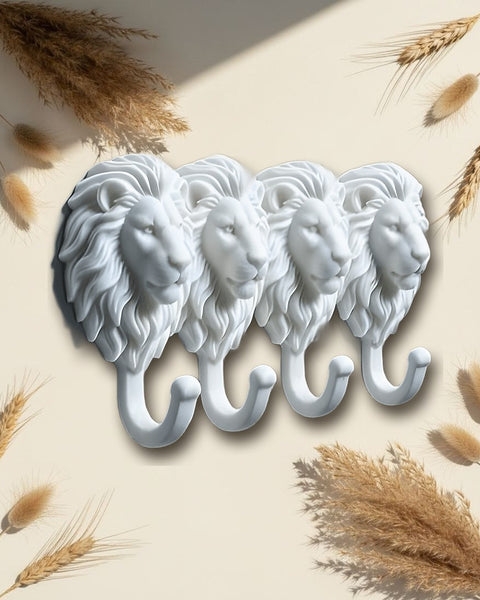 Grassland Lion Head Wall Hooks 4pc White