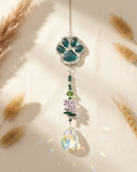 Dog Paw and Cat Paw Crystal Suncatcher