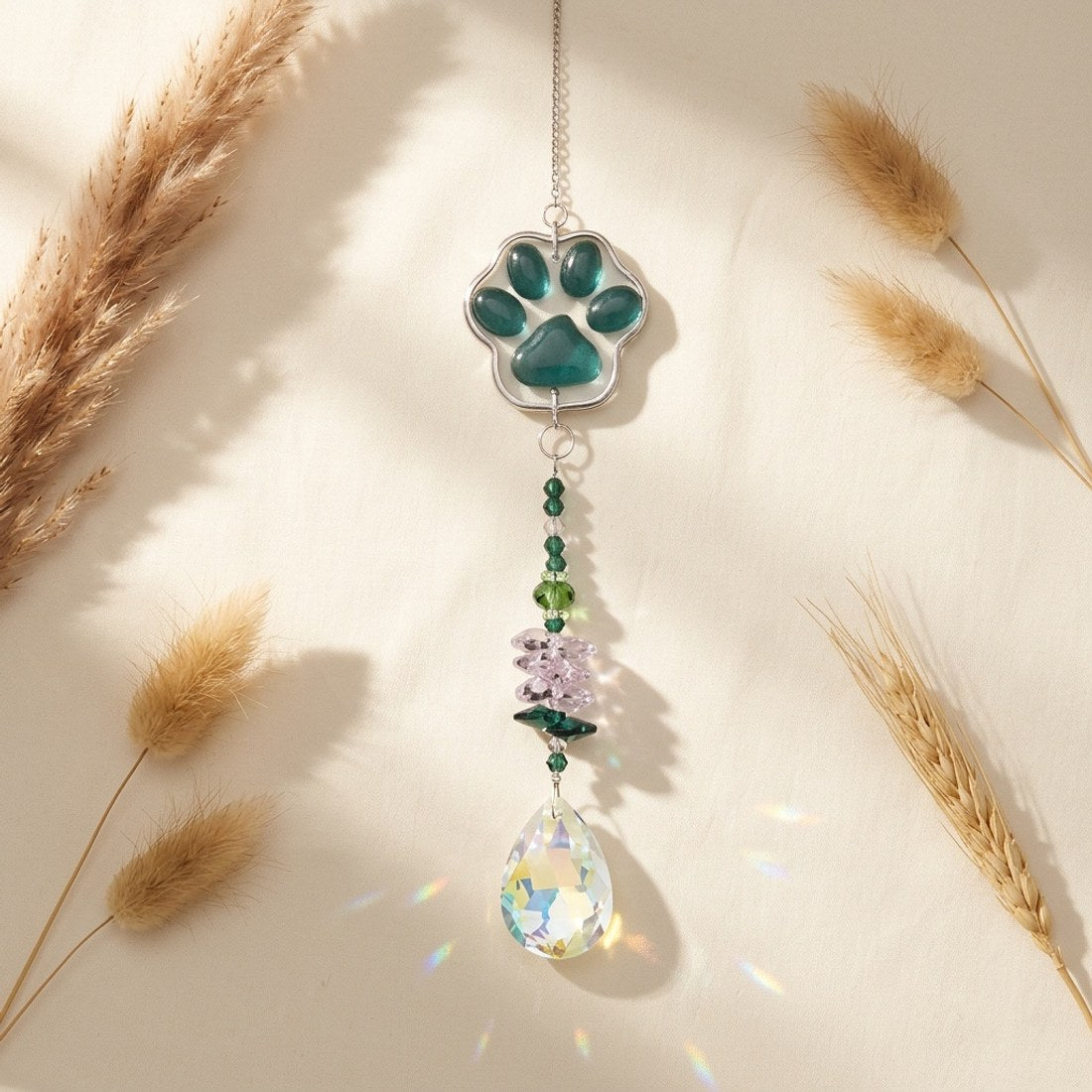 Dog Paw and Cat Paw Crystal Suncatcher