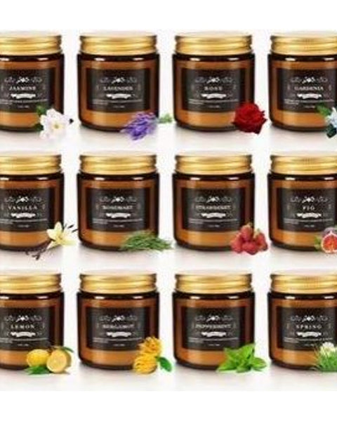 Set of 12 Scented Candles Amber Glass Jars Mixed Fragrances Home Gift Set