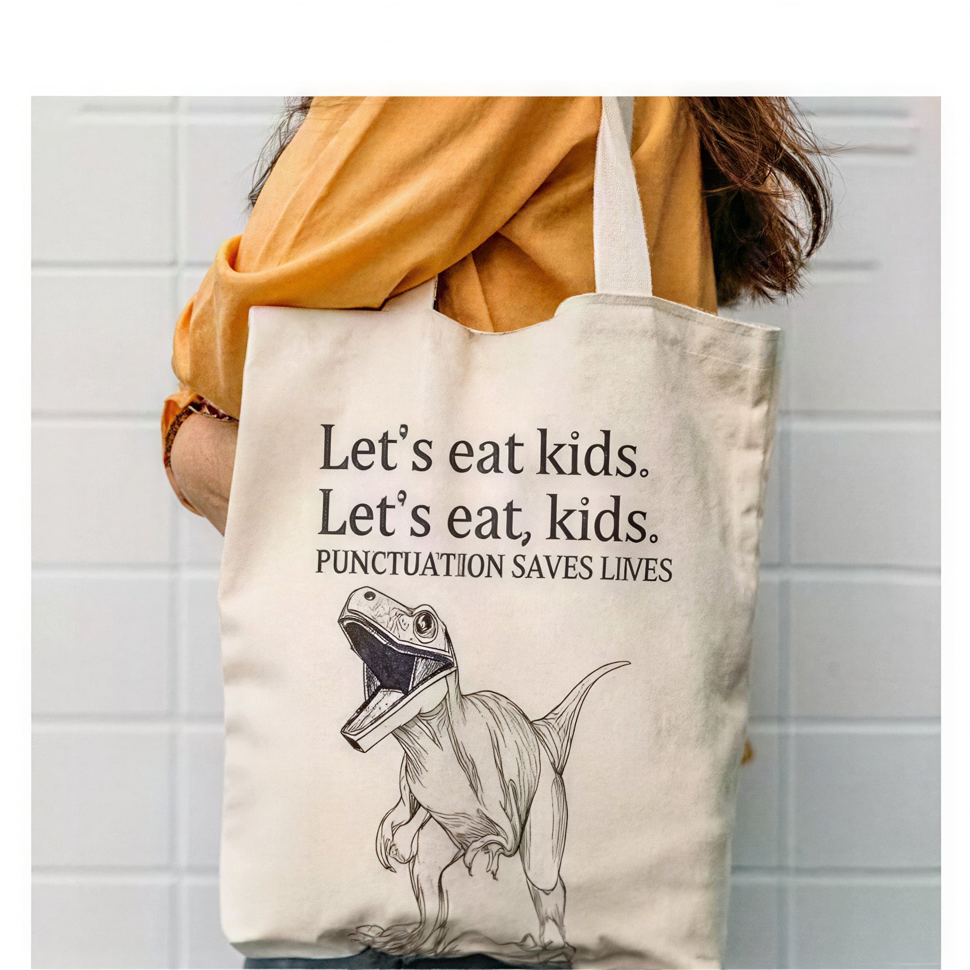 "Let's Eat Kids" Dinosaur Tote