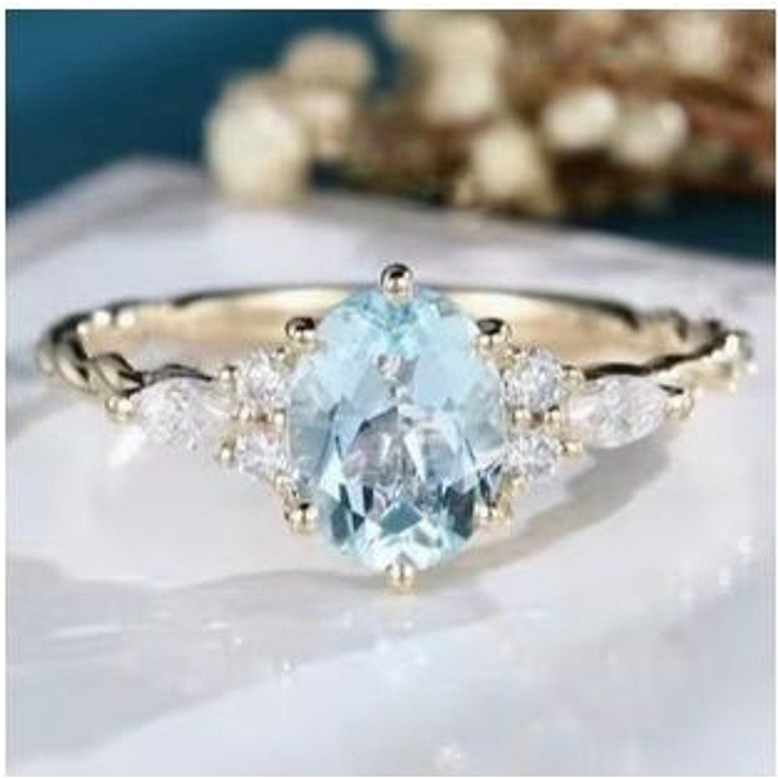 14K Gold-Plated Aquamarine Ring