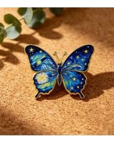 Van Gogh Starry Night Butterfly Enamel Pin Novelty Art Brooch