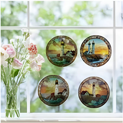 Lighthouse Stained Glass Window Stickers 4pc