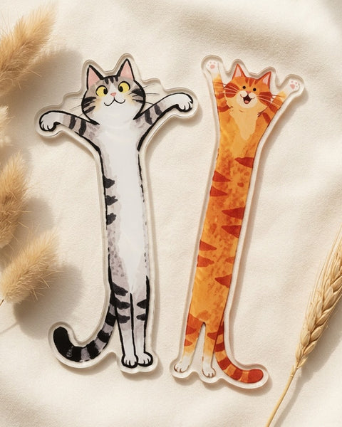 2pc Acrylic Cat Bookmark Set Cute Ginger Tabby Page Markers Book Lover Gift