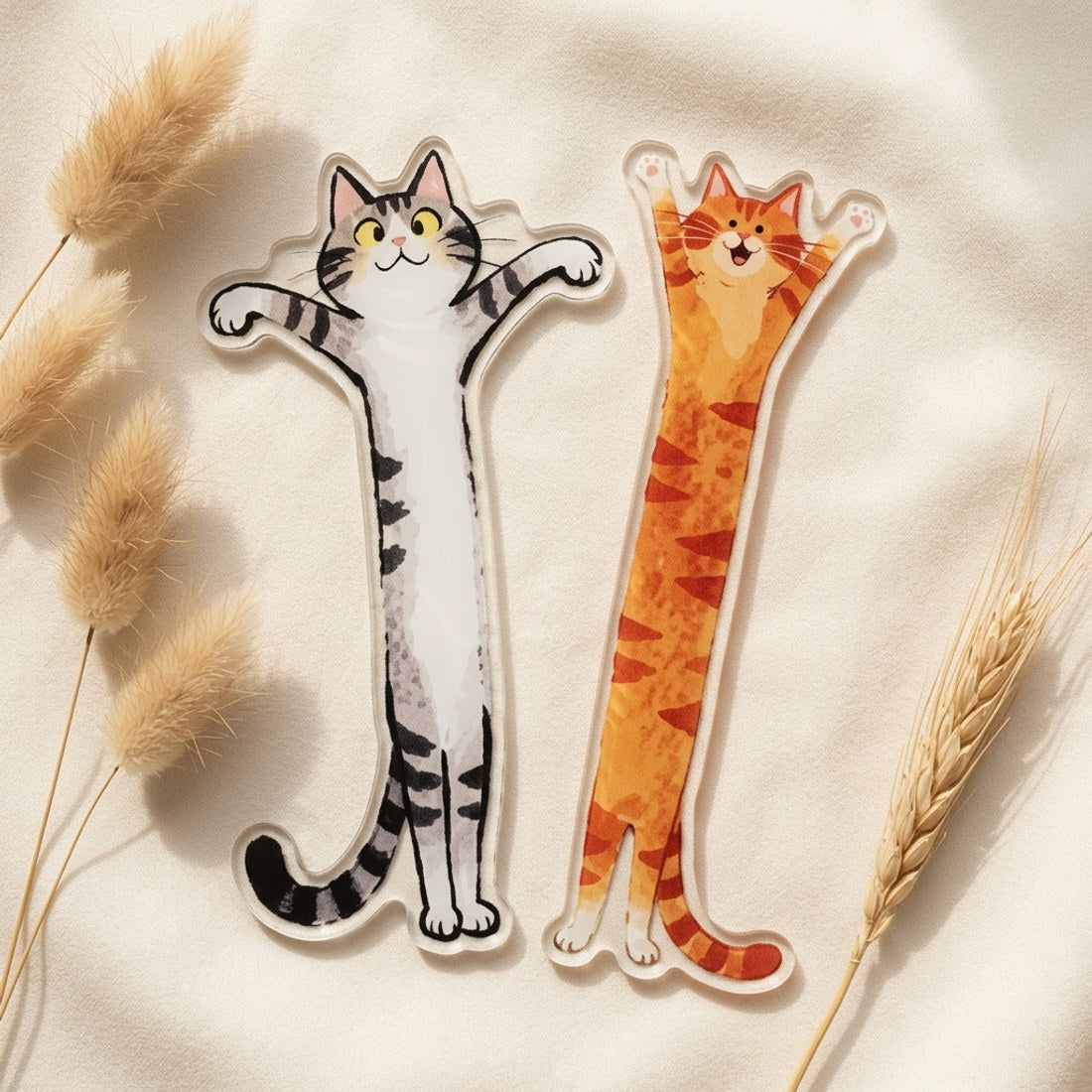 2pc Acrylic Cat Bookmark Set Cute Ginger Tabby Page Markers Book Lover Gift