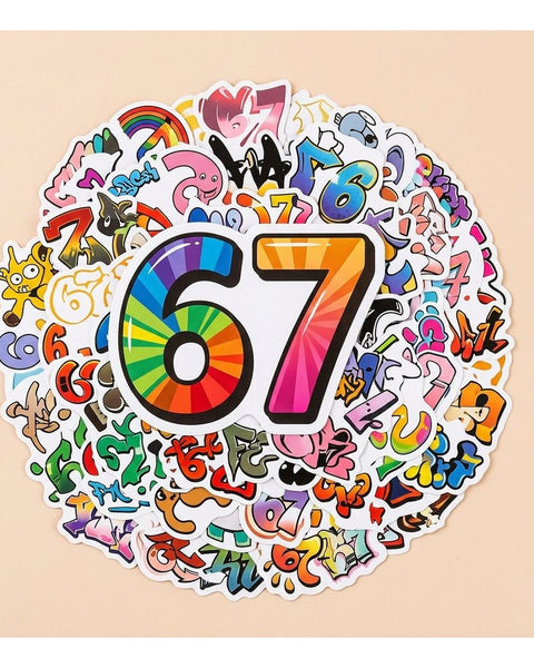 50pc Number 67 Graffiti Stickers Multicolour Six Seven Decal Pack