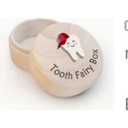 Wooden Tooth Fairy Box Round Keepsake Lid Childs First Lost Tooth Gift Red Hat
