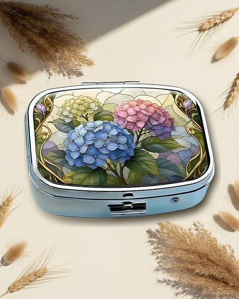 Hydrangea Stained Glass Square Pill Box