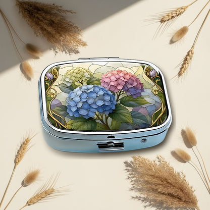 Hydrangea Stained Glass Square Pill Box