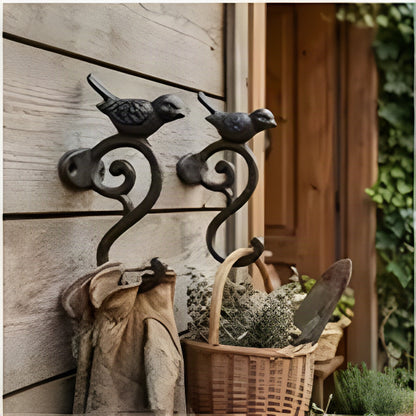 Cast Iron Bird S-Hook Wall Hooks 2pc