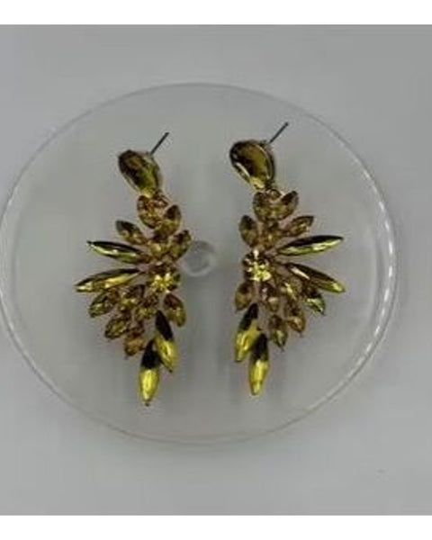 Baroque Chandelier Drop Earrings Olive Crystal Antique Gold Tone Statement