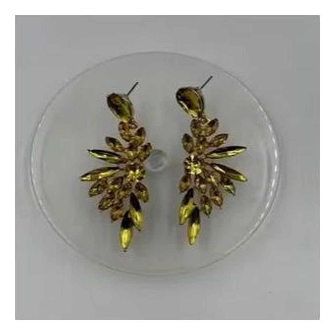 Baroque Chandelier Drop Earrings Olive Crystal Antique Gold Tone Statement