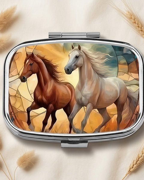 Running Horses Stained Glass Pill Box