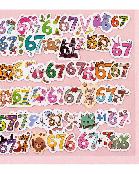 50pc Number 6 and 7 Stickers Colourful Mixed Style Decal Set