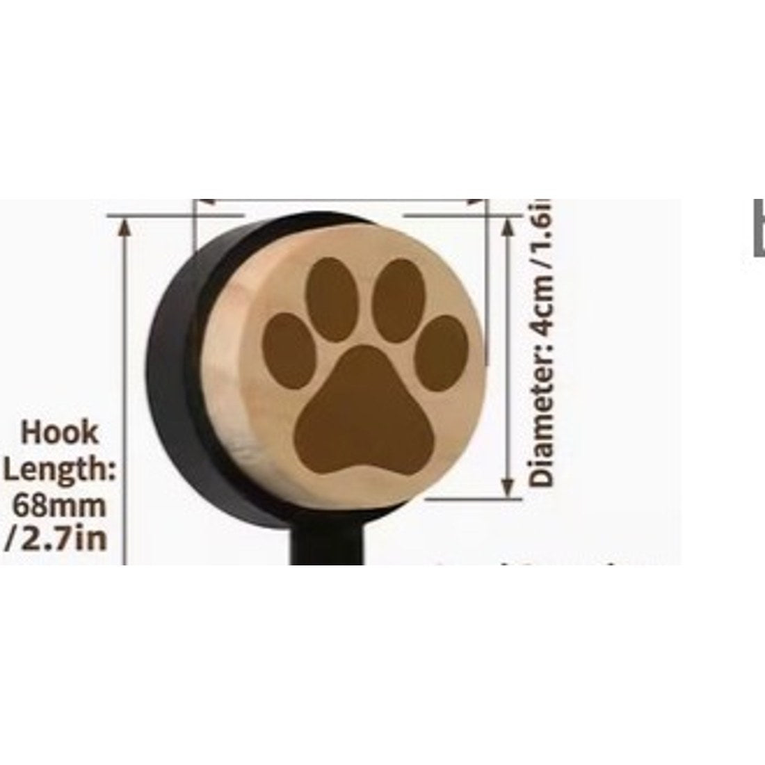 Wooden Paw Print Wall Hooks 4pc Black