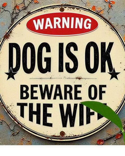 "Dog Is OK — Beware of the Wife" Sign
