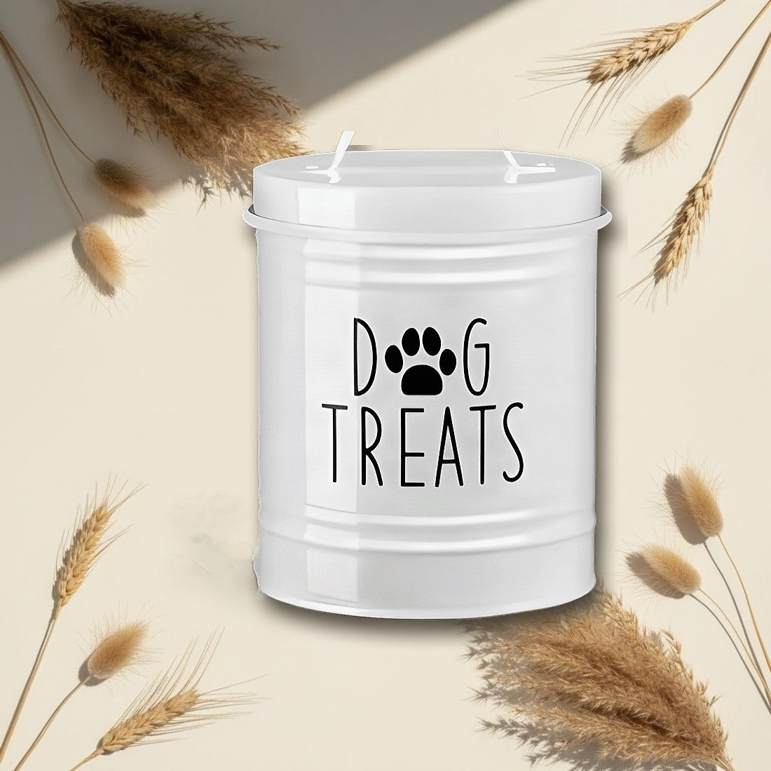 Dog Treats Iron Storage Tin White