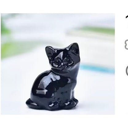 Obsidian Sitting Cat Carving