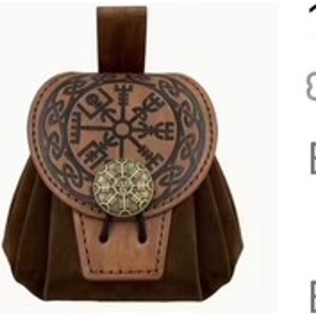 Viking Medieval Belt Pouch Brown Embossed Norse Larp Costume Renaissance Bag